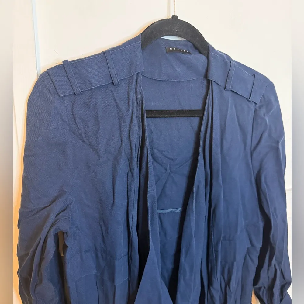 Sisley Navy Blue Lyocell Drapey Trench Coat Size 4 - Image 6