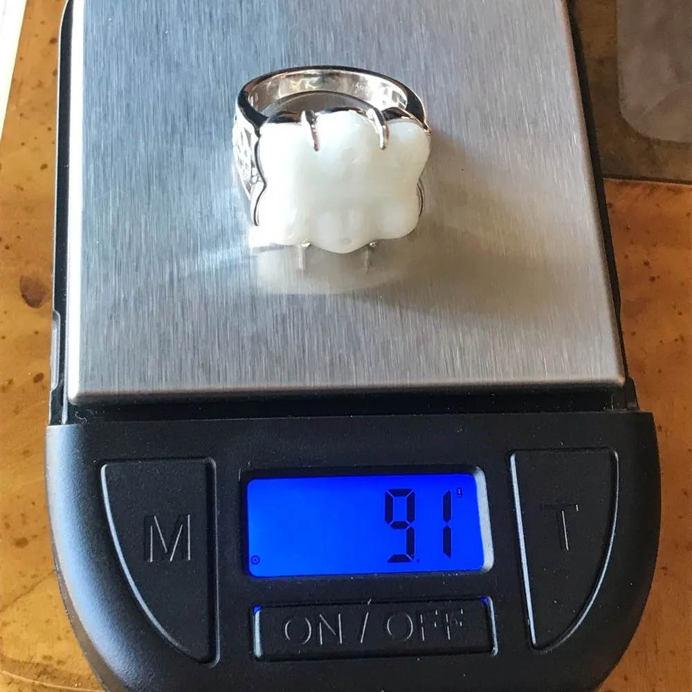 Natural Carved Jade Sterling Silver Ring Size 7 - Image 3