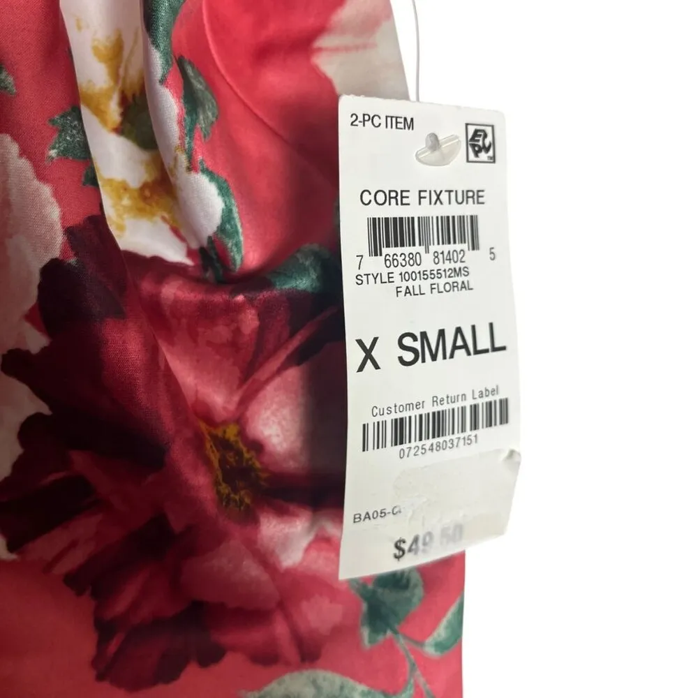 INC International Concepts Women's XS Lace Trim Floral Satin Pajama Set Feminine Pink - Image 5