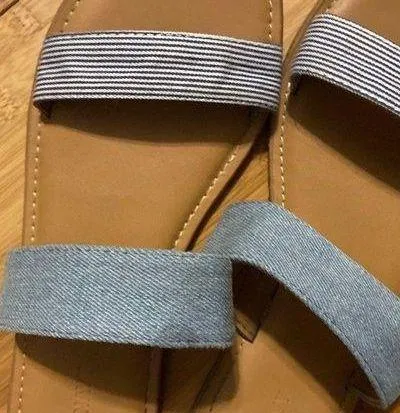 NEW  Sandals Blue/White Stripes and Jeans Texture Size 9 - Image 5