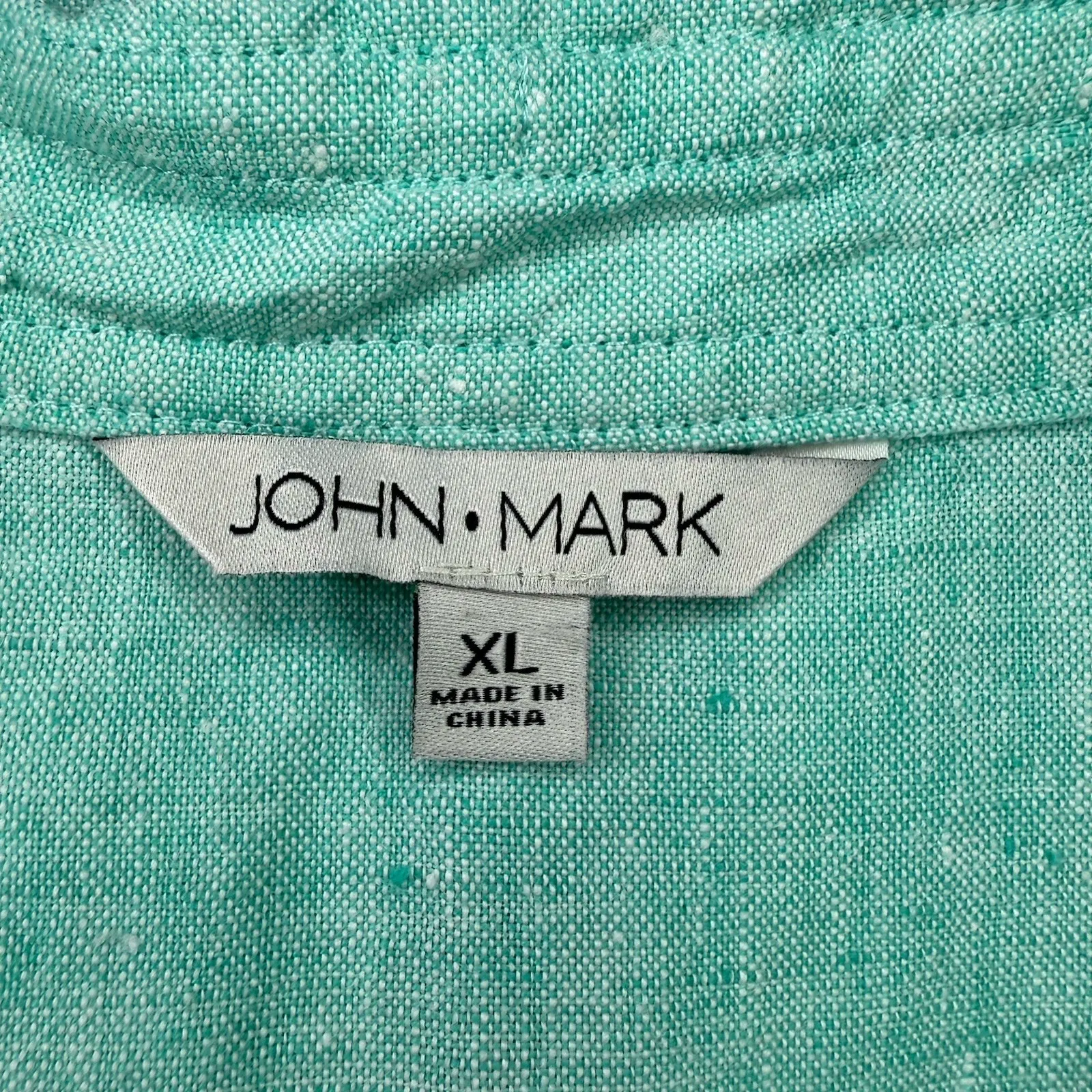 John Mark XL Linen Shirt Top Aqua Blue‎ Green Casual Artsy Lagenlook Roll Tab - Image 8