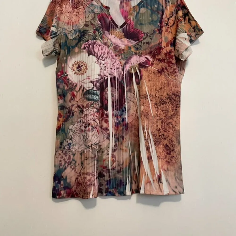 DRESSBARN DRESS BARN Plus Size Multi Floral Sublimation Short Sleeve Y2K Blouse - Image 3