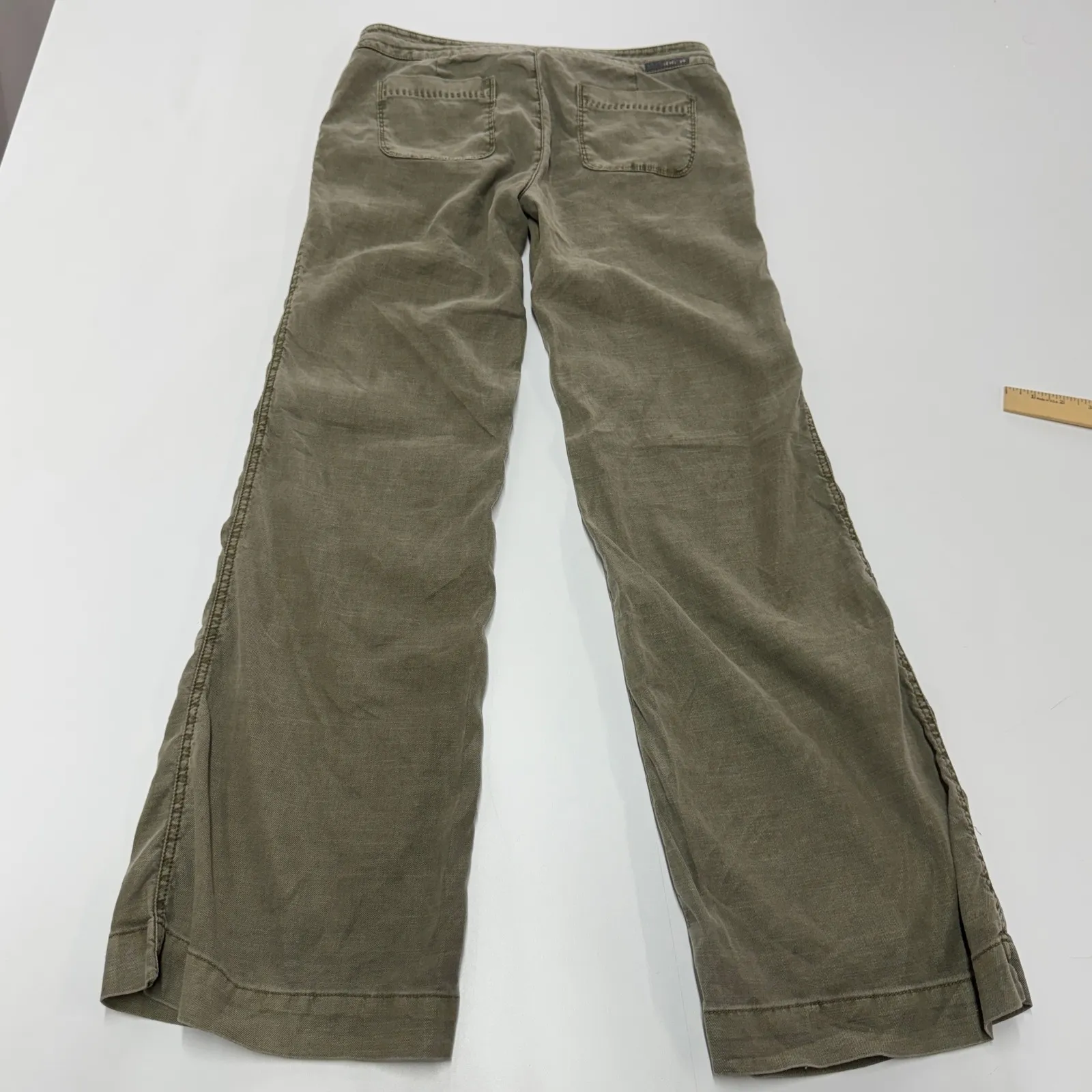 LEVEL 99 Pants Womens 27 Green Leandra Lounge Linen Blend Wide Leg Drawstring Green - Image 5