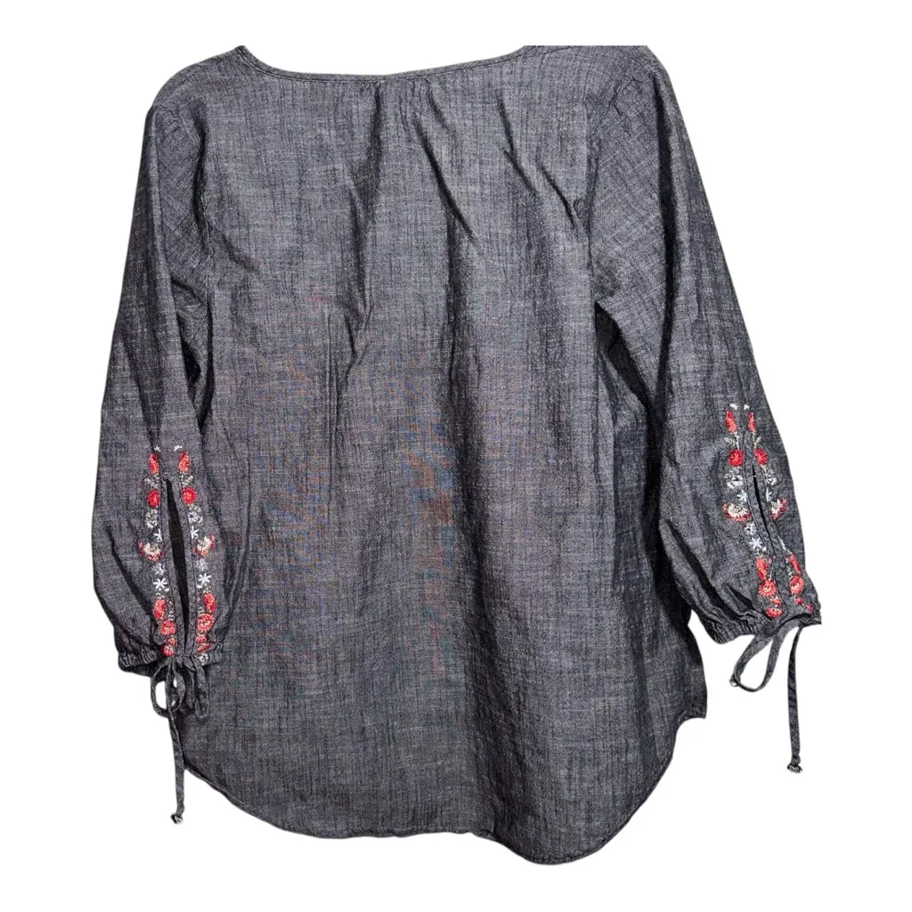 KNOX ROSE Black Cotton-Lyocell Embroidered Boho Flowy Blouse Size Large Women’s - Image 2