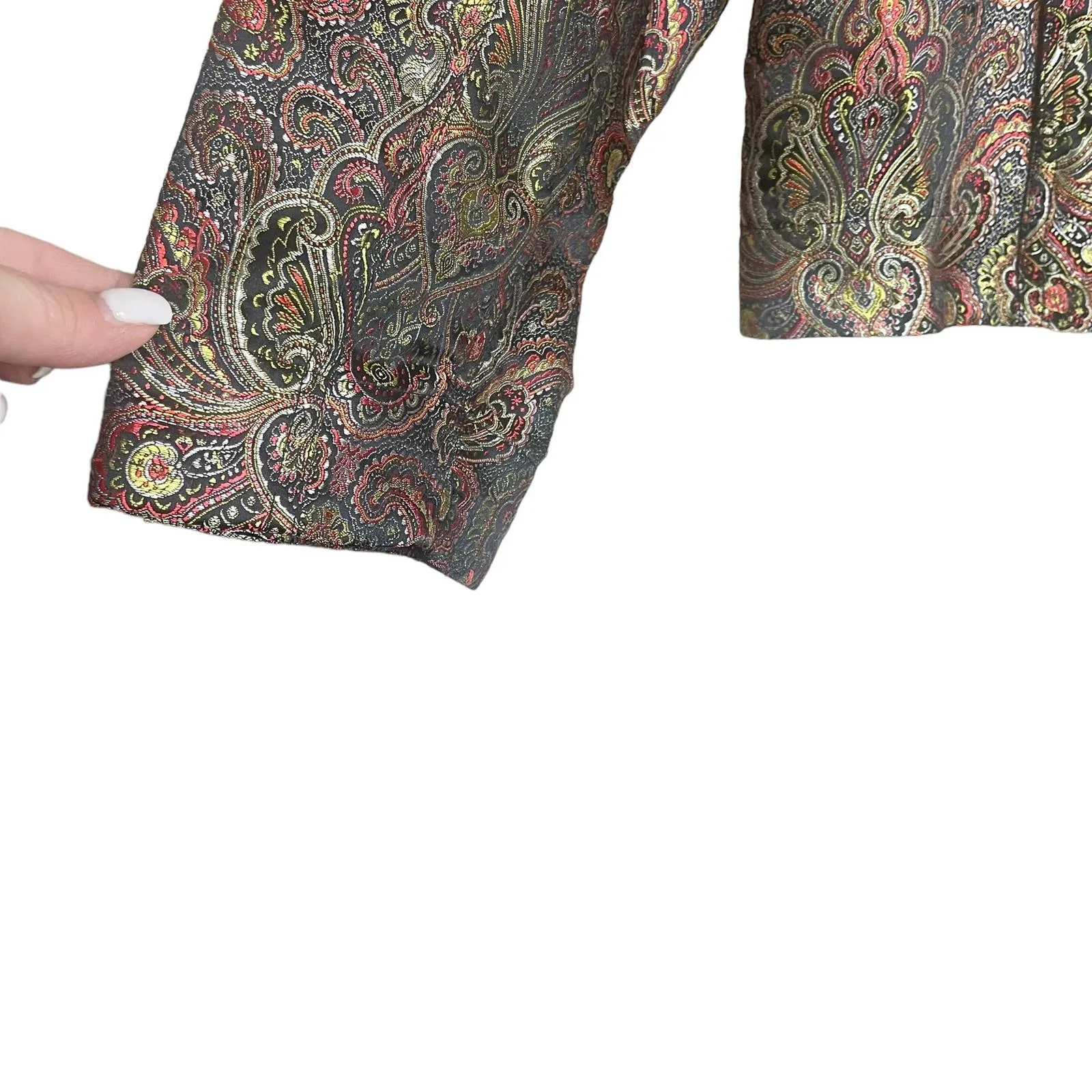 VTG Chicos Women Jacket Top Tapestry XL Paisley Jacquard Button Up Artsy‎ Career - Image 5
