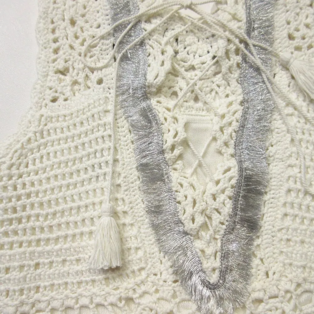 NWT Elie Tahari Vara Crochet Knit Maxi in Antique White Lace-up Back Dress S - Image 12