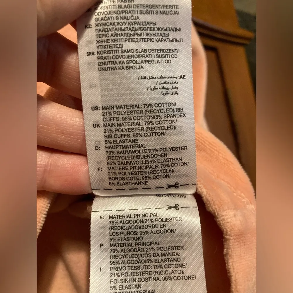 Adidas Velour Off The Shoulder Cropped Sweatshirt Women's Size Small Peach Pink - Image 8