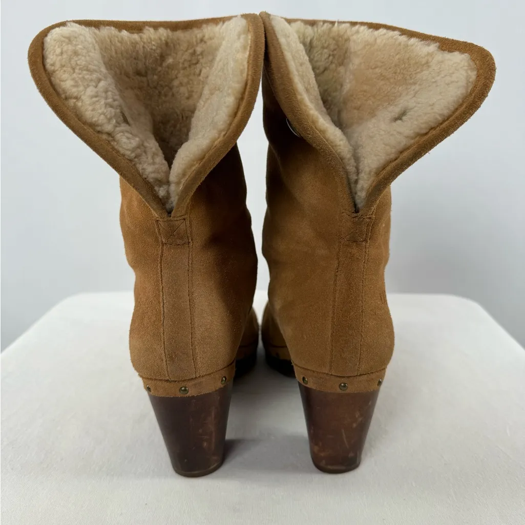 UGG Lynnea Fold‎ Over Suede Shearling Clog Boot in Brown Size 7 - Image 7