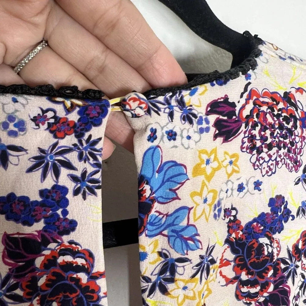 Saloni Sz 8 Sonia Silk Floral Print Long Maxi Dress In Multi Blue - Image 7