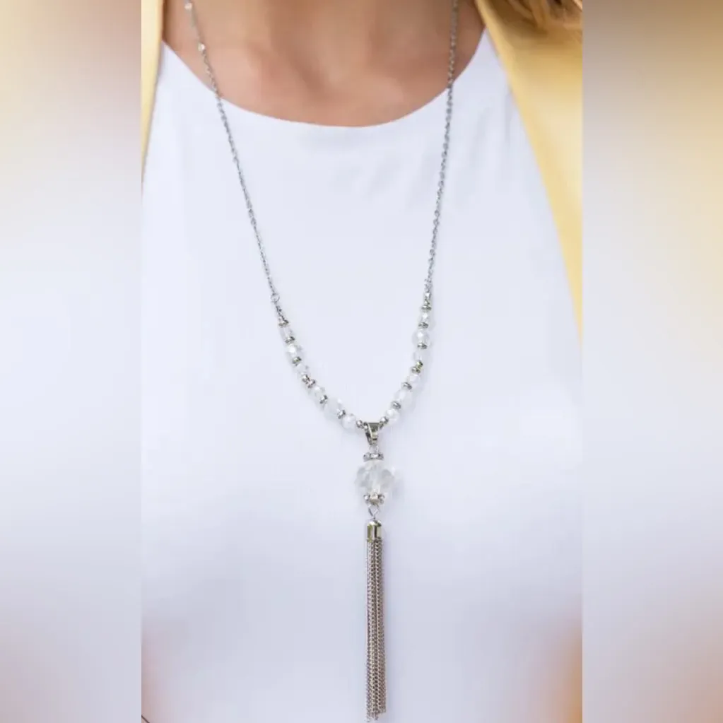 Paparazzi One Sway or Another Silver Tassel Statement Opera Length Necklace - Image 3