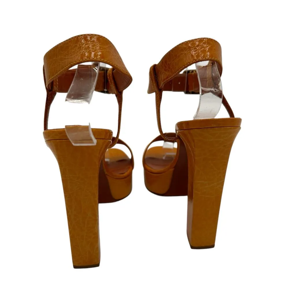 Lanvin Paris Leather Platform Ankle Strap Heels Size 39 / 7 Orange - Image 8