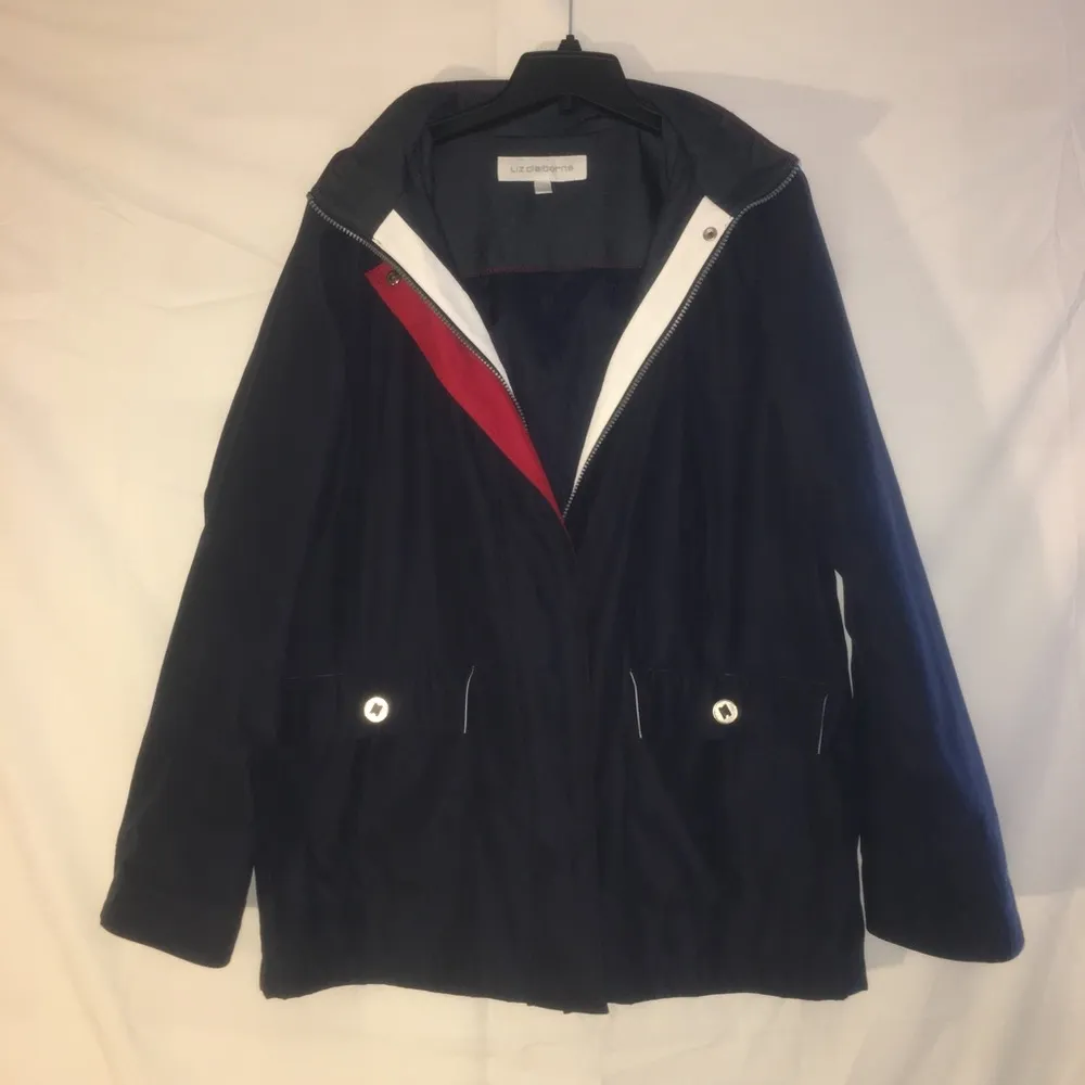 NAVY RED WHITE DENIM LIZ CLAIBORNE ZIP UP JACKET - Image 2