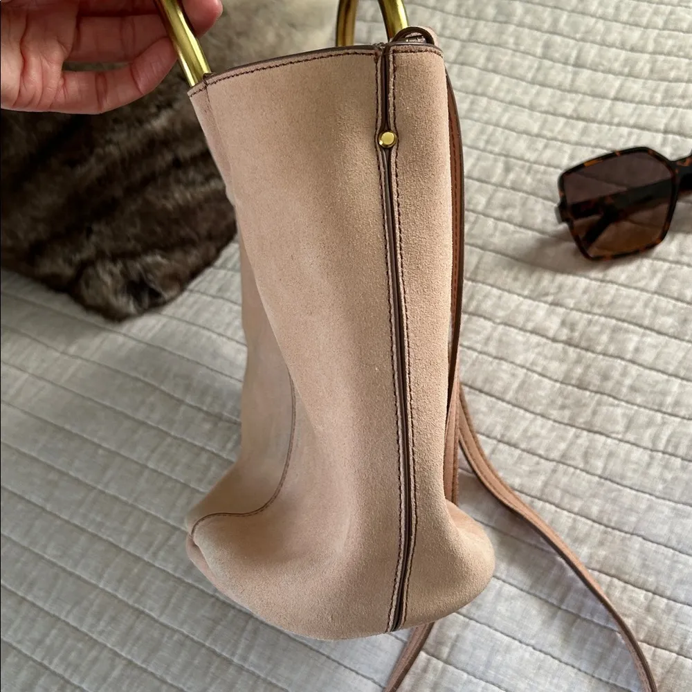 J.Crew baby pink suede 100% leather brass ring small tote bag crossbody​ - Image 15