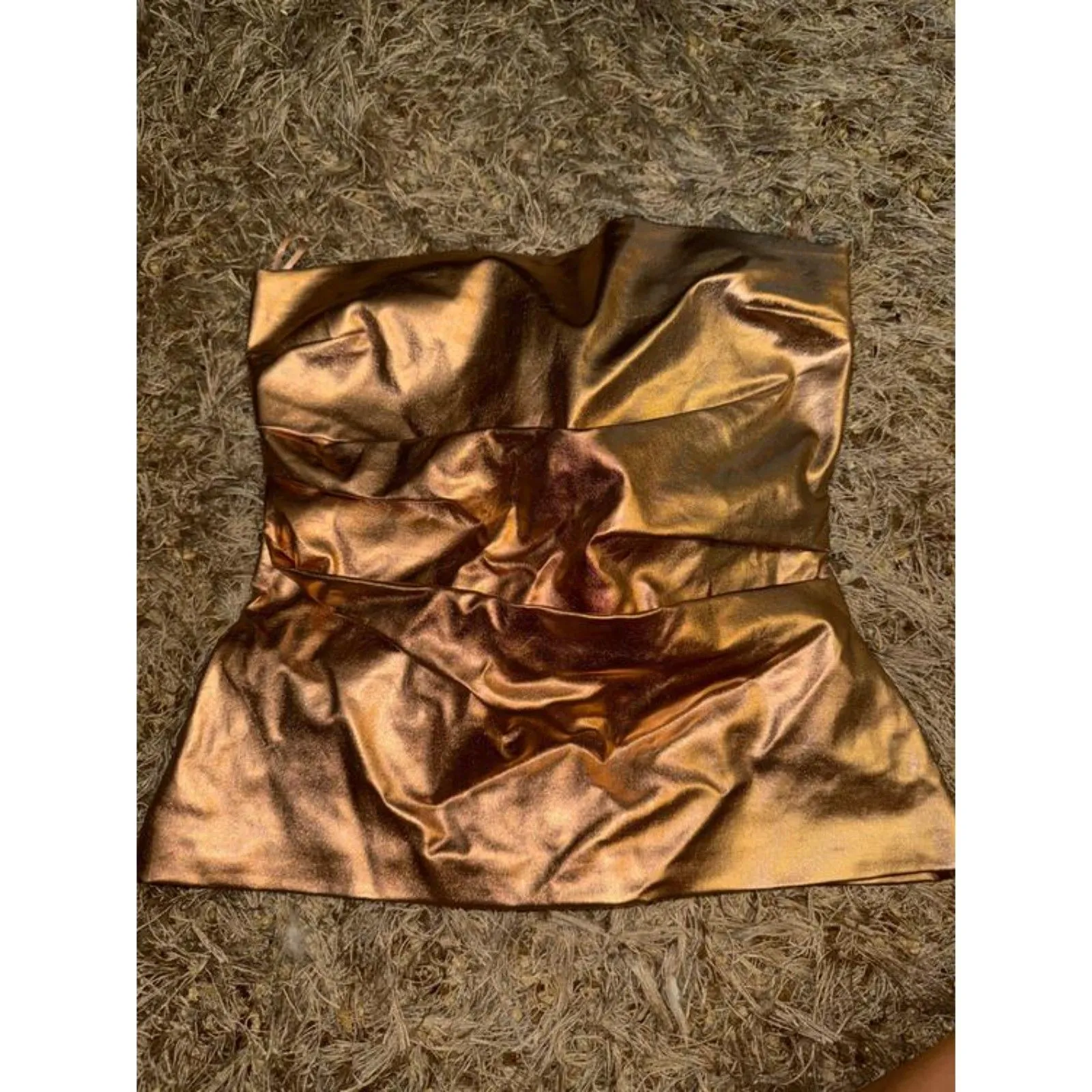 Zara Copper Rose Gold Metallic Strapless Top Size Small - Image 2