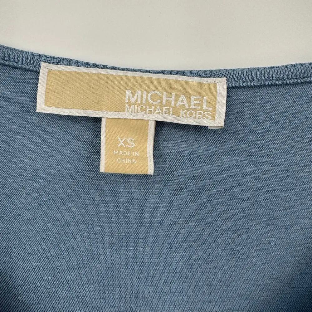 Michael Kors blouse V neck knit chiffon overlay layered blue size XS - Image 6