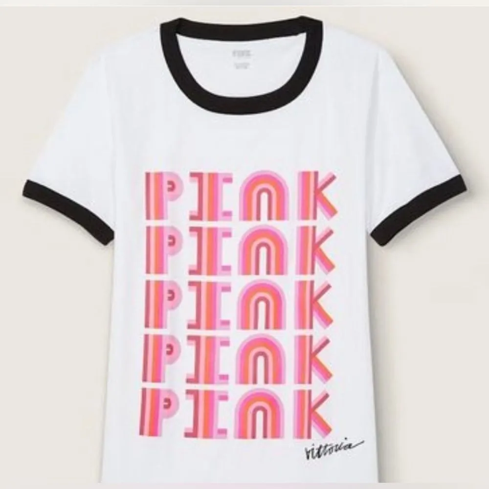 Victoria's Secret PINK VS Limited Edition Crew Neck Campus Ringer Tee Tshirt L - Image 3