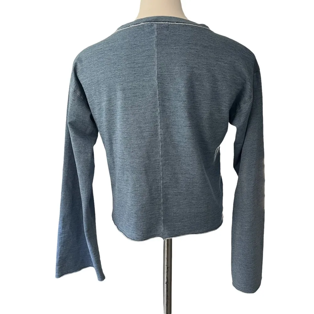 Cloth & Stone Blue Crop Tee Top with Bell Sleeves - Image 2