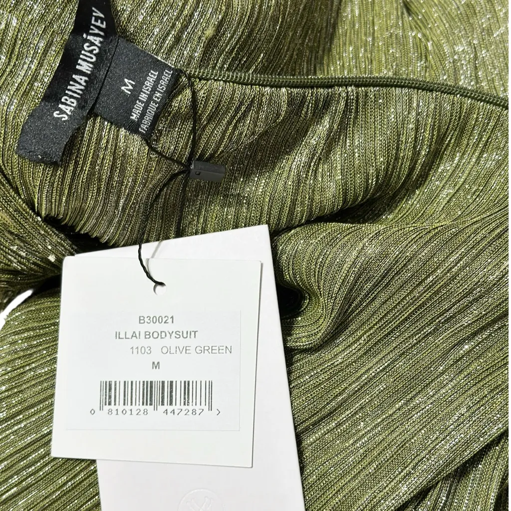 SABINA MUSAYEV Illai One Shoulder Bodysuit, Olive Green, Medium Green - Image 9