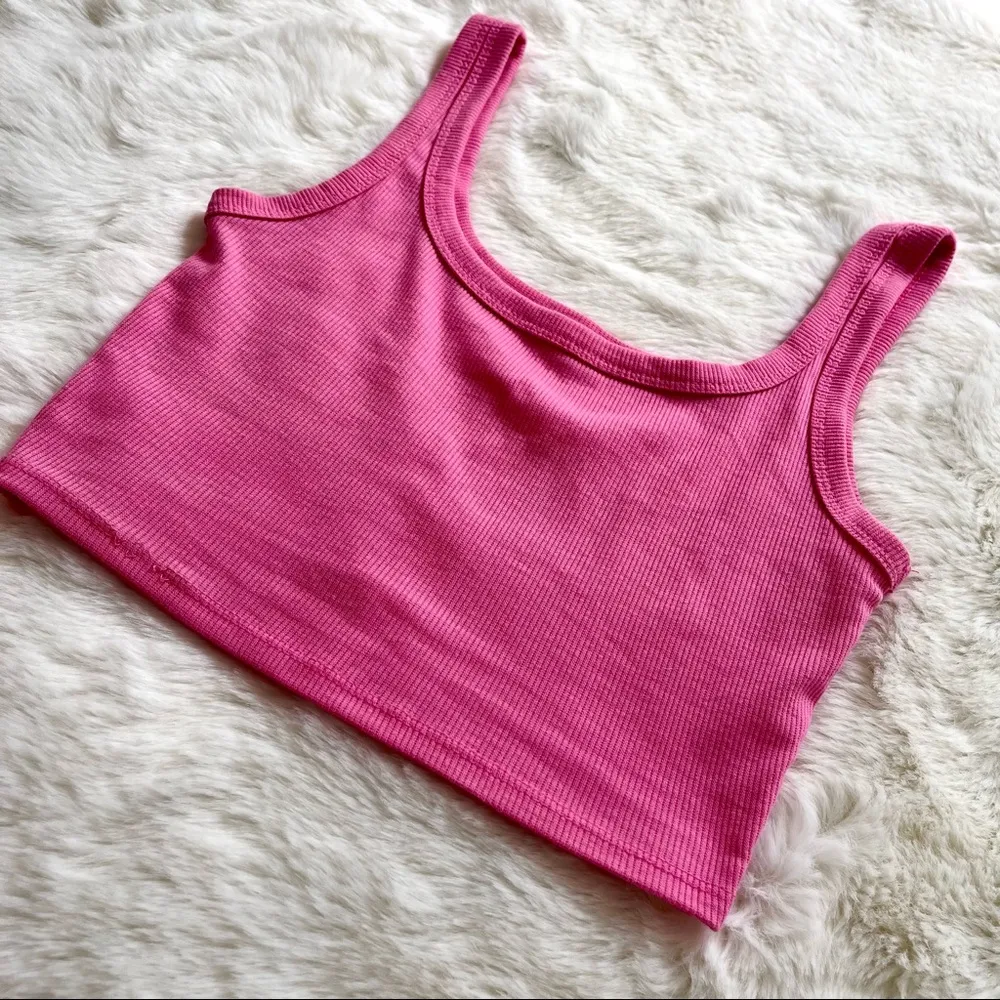 SHEIN Bright Pink Ribbed Cropped Tank Top - Image 4
