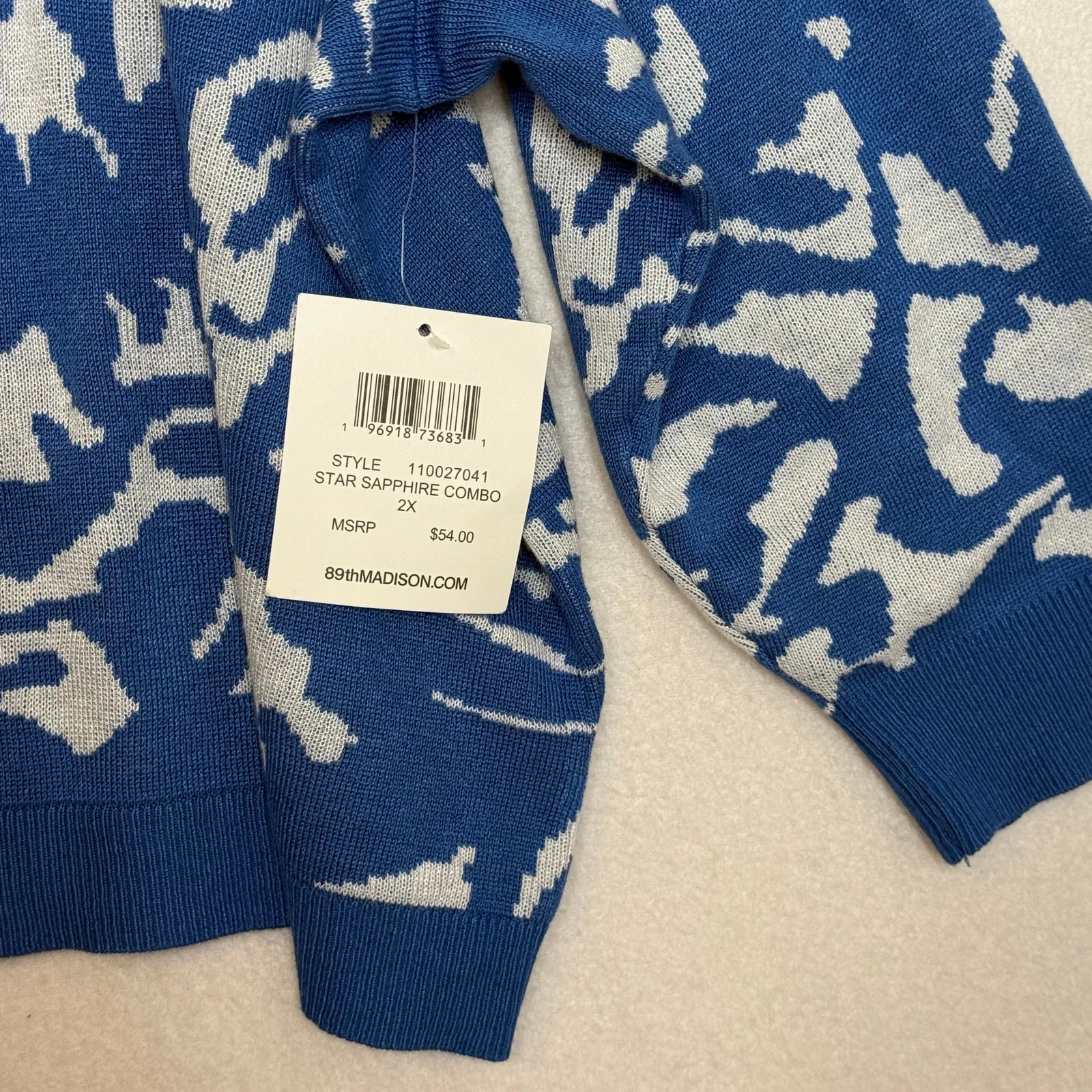89th + Madison Abstract Open Cardigan Sweater Size 2X Star Sapphire Combo New‎ Blue - Image 7