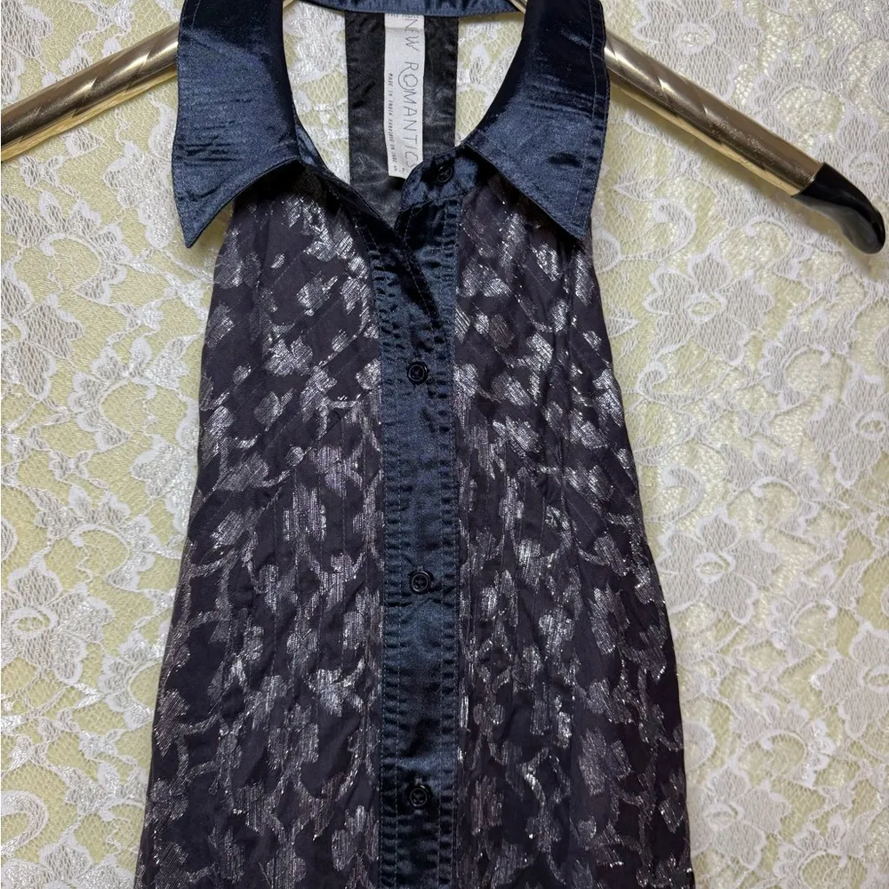 NWOT Navy blue and silver free people New Romantics Sleeveless Dress w Collar - Image 4