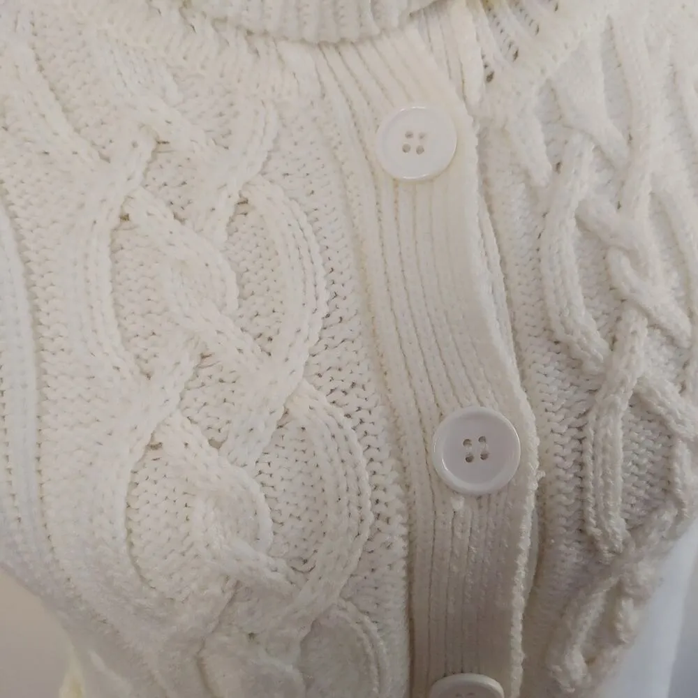 It's Our Time Size Medium M Long Sweater Tie Comfy Knit Button Long Sleeve Ivory - Image 6