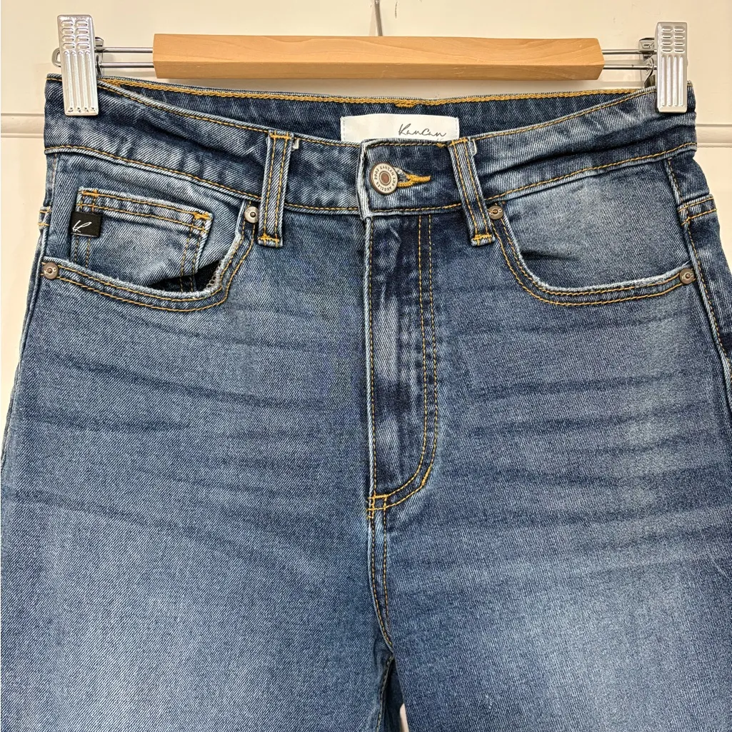 KanCan Distressed Jeans Cropped Double Frayed Hem Stretch Med Wash Preppy 3/25 Blue Size undefined - Image 2