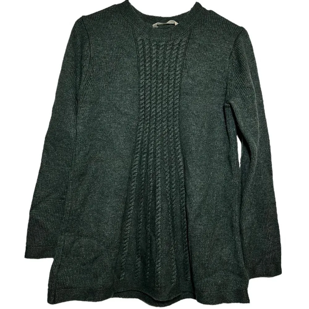 Soft Surroundings Sydney Sweater Cable Knit Long Sleeve Crew Neck Green Petite S Size undefined - Image 2