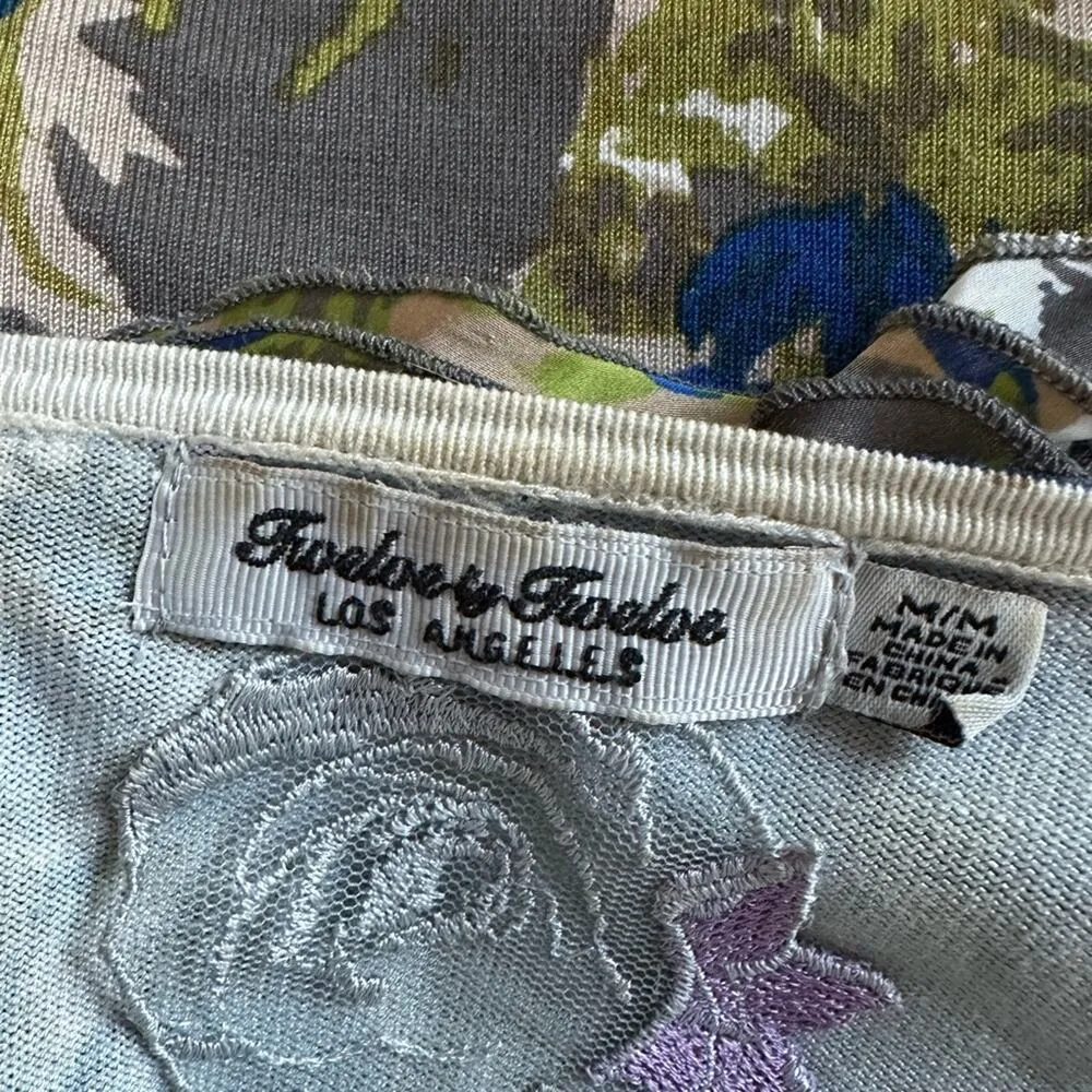 Vintage Green Camo Ruffle Full Zip Cardigan Twelve By Twelve LA Indie Artsy Boho Size M - Image 4