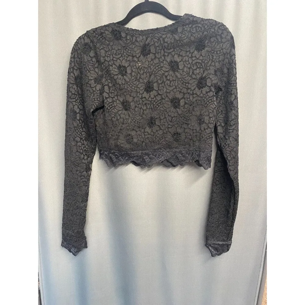 Free People Intimately Cloud Ride Crop Top Women's M Black Lace Scallop Hem B61 - Image 5