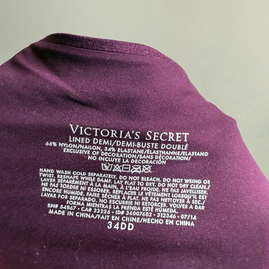 Victoria's Secret Rich Purple lined demi bra 34DD push up - Image 8