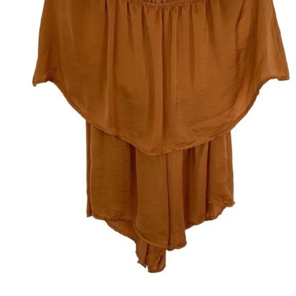 Princess Polly  Brown Off Shoulder Flowy Ruffle Romper Boho Cottagecore Trendy 12 - Image 3