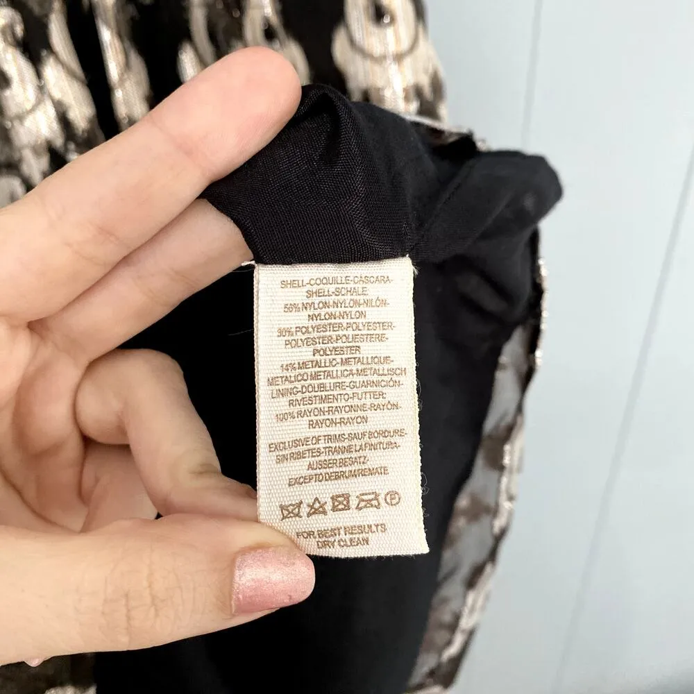 Free People Black Metallic Paisley Jacquard Studded Babydoll Party Dress 6 - Image 3