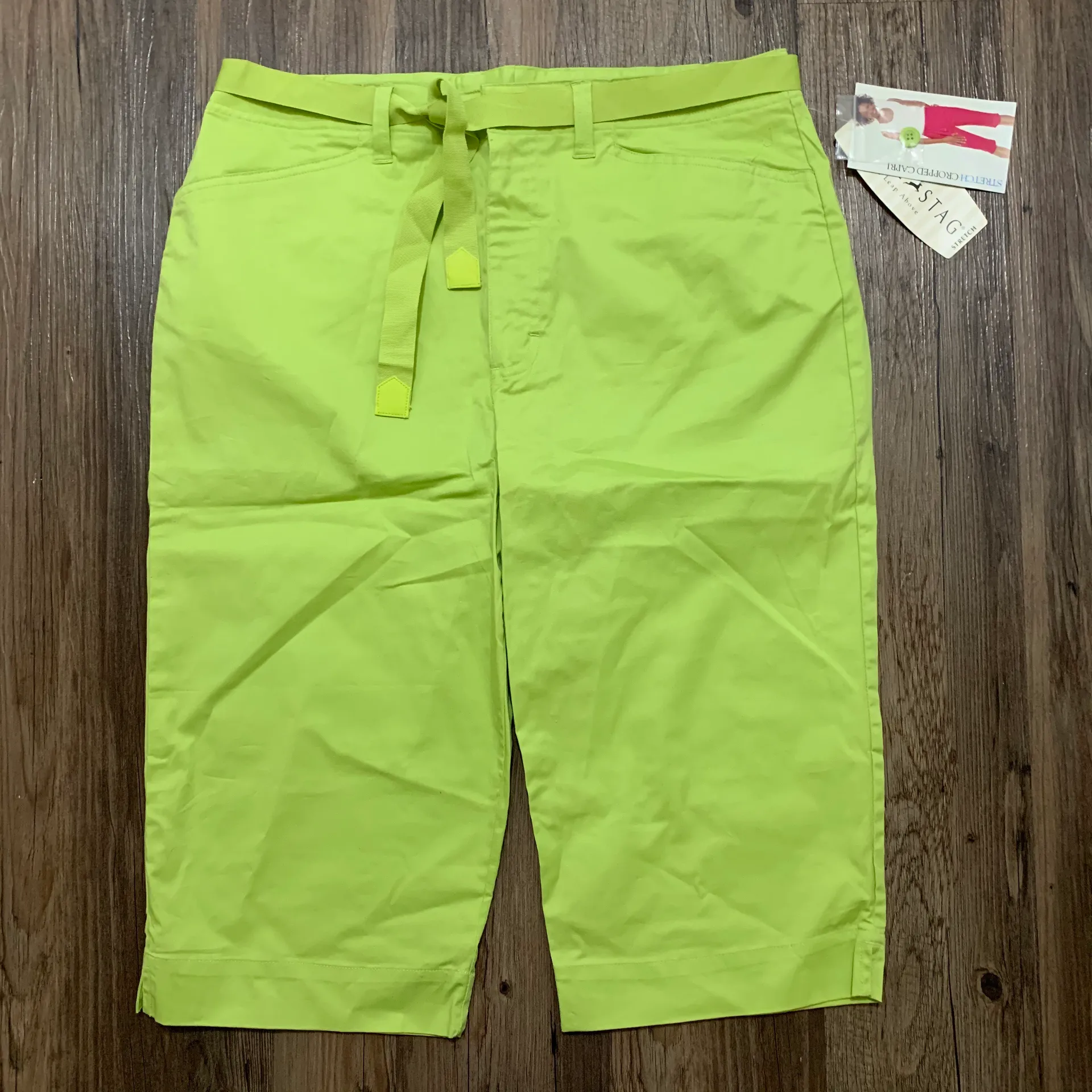 Lime Green Stretch Cropped Capri Pants - Image 2