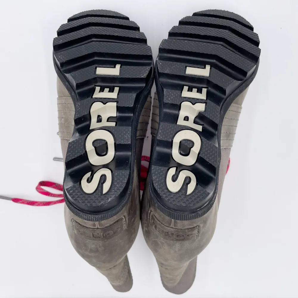 Sorel Lexie Wedge Boots Quarry Grey Fuchsia Pink Lace Up Winter Booties Size 6 - Image 11