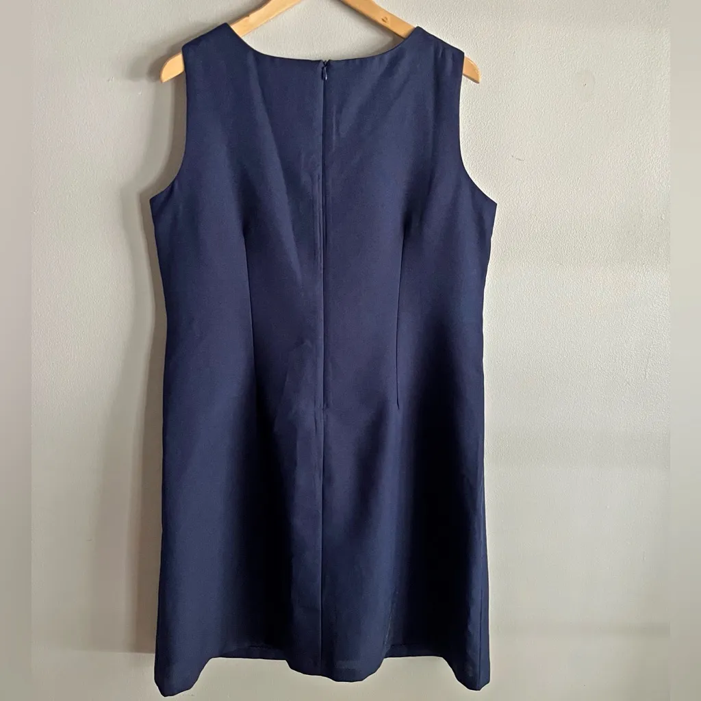 Vintage Vicki Wayne Navy Sheath Dress Colorblock Trim USA Made retro modest Blue Size 14P - Image 8