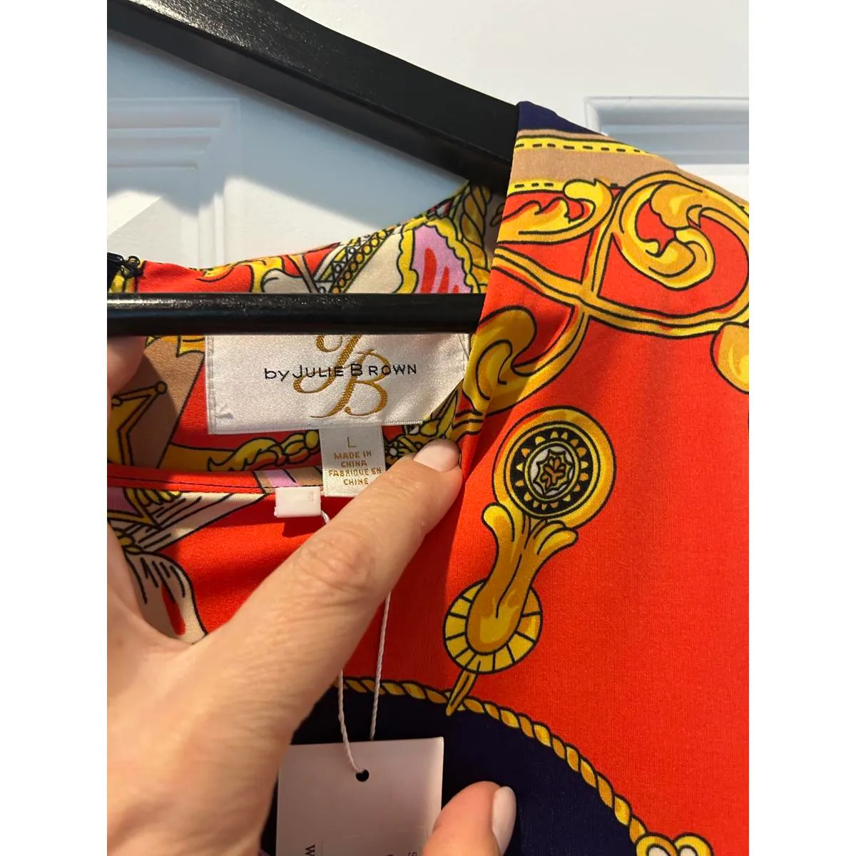 Julie Brown Women's Midi Dress with Ornate Baroque Print Red Size L - Image 3