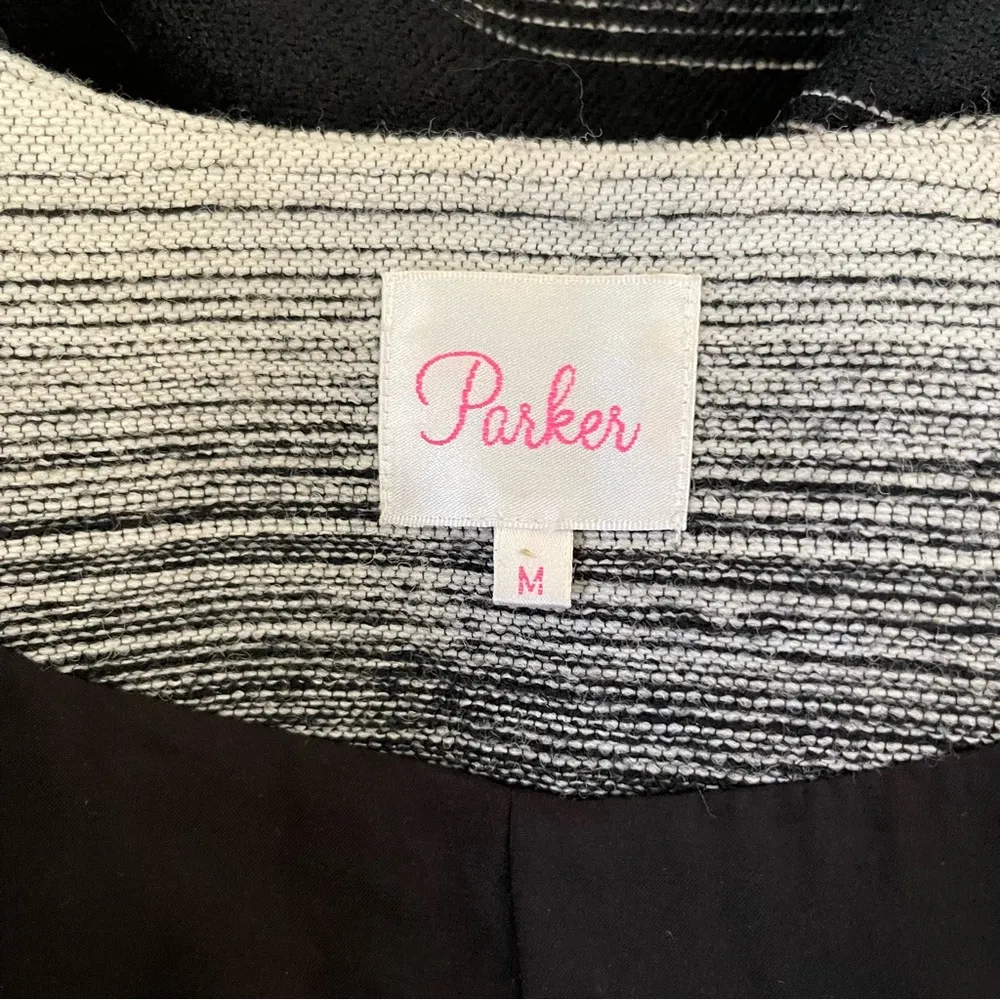 Parker Black Lambskin Leather and Ombre Wool 3/4 Jacket Minimalist Medium - Image 6