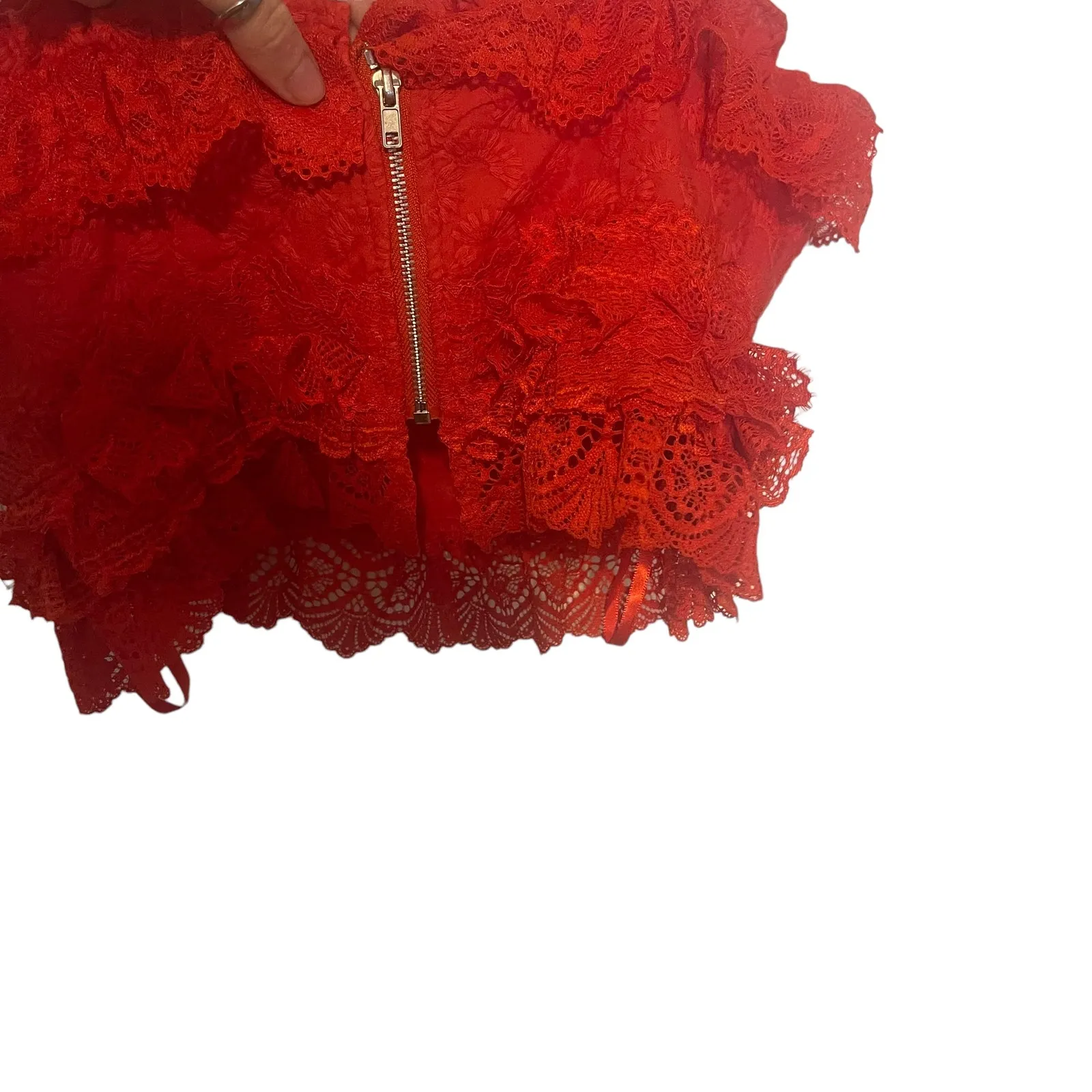 Indikah Women's Size Large Red Lace Embroidered Tie Slv‎ Zip Back Tank Top - Image 6