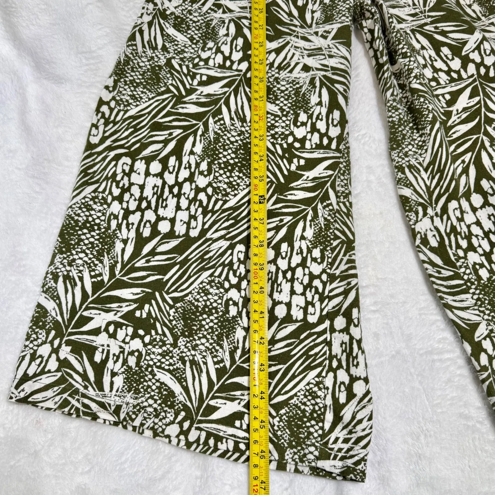 Nicole Miller New York Womens Green White Leaf Animal Print Wide Leg Jumpsuit XS - Image 8