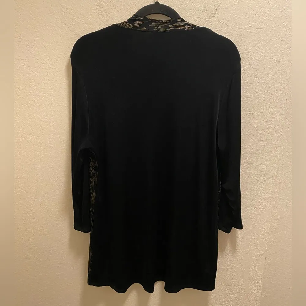 Chico's Travelers Black Open Front Cardigan With Gold Deco Print Size 1 (M) - Image 6