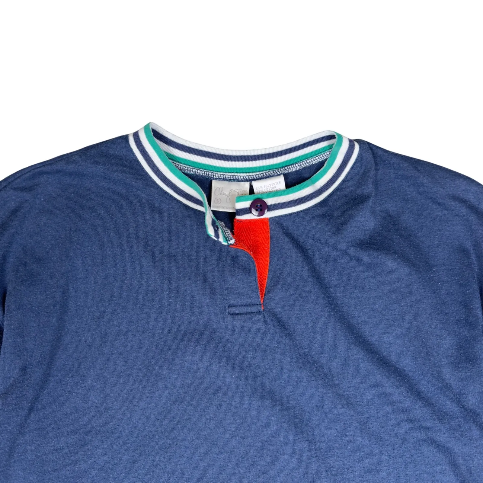 Vintage Cheryl Tiegs Henley Shirt Women's Small Blue 80s Single Stitch Tee - Image 3