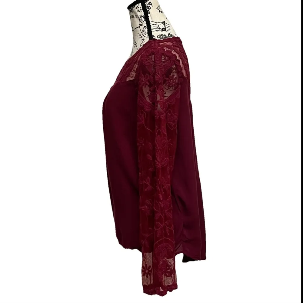Vtg Y2k Retro Xhilaration Burgundy Lace Tunic Blouse Dark Coquette Preppy Boho L - Image 4