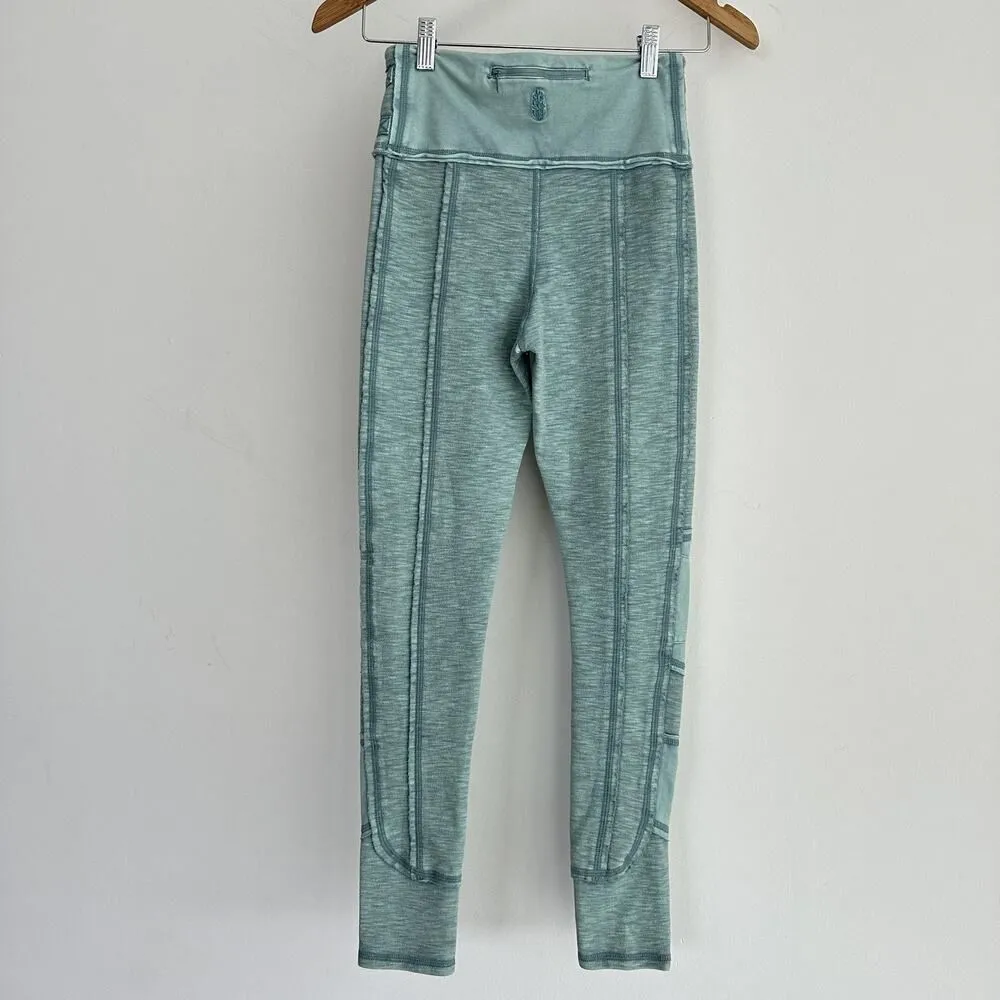 Free People Catch Me If You Can Leggings XS Moto Snap Button Cotton Patchwork Green - Image 8