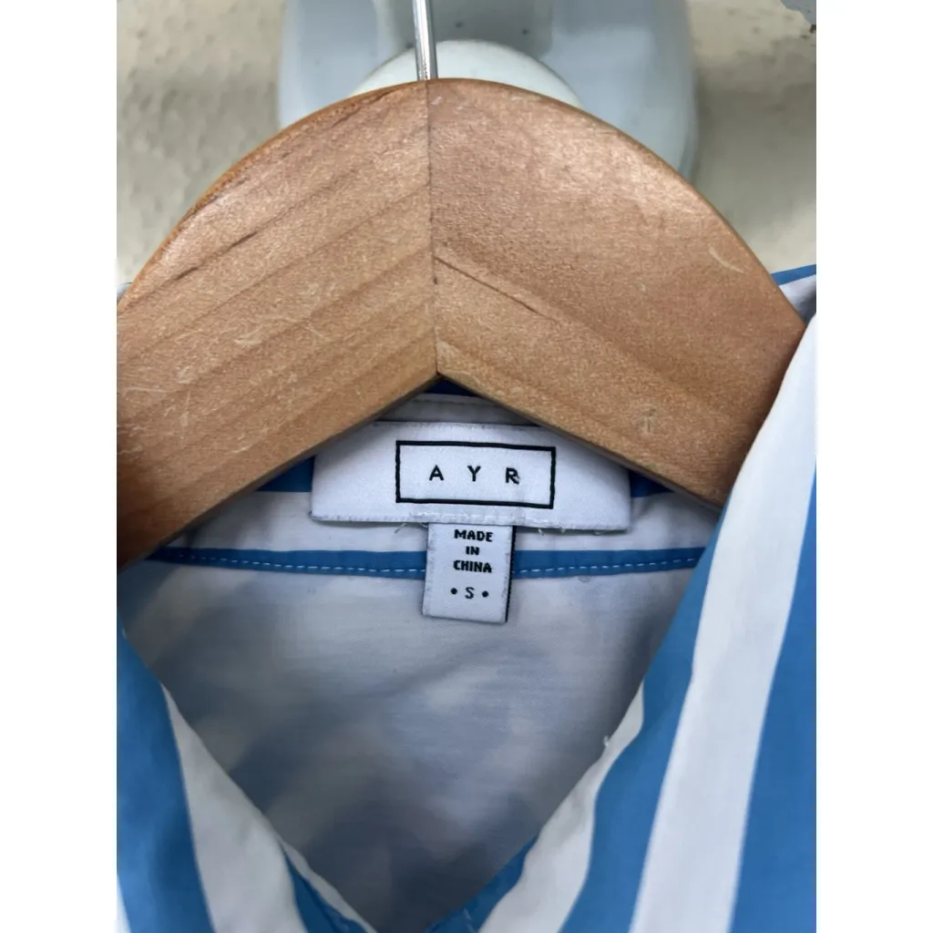 AYR The Deep End Blue White Striped Long Sleeve Button Down Shirt S Oversized - Image 7
