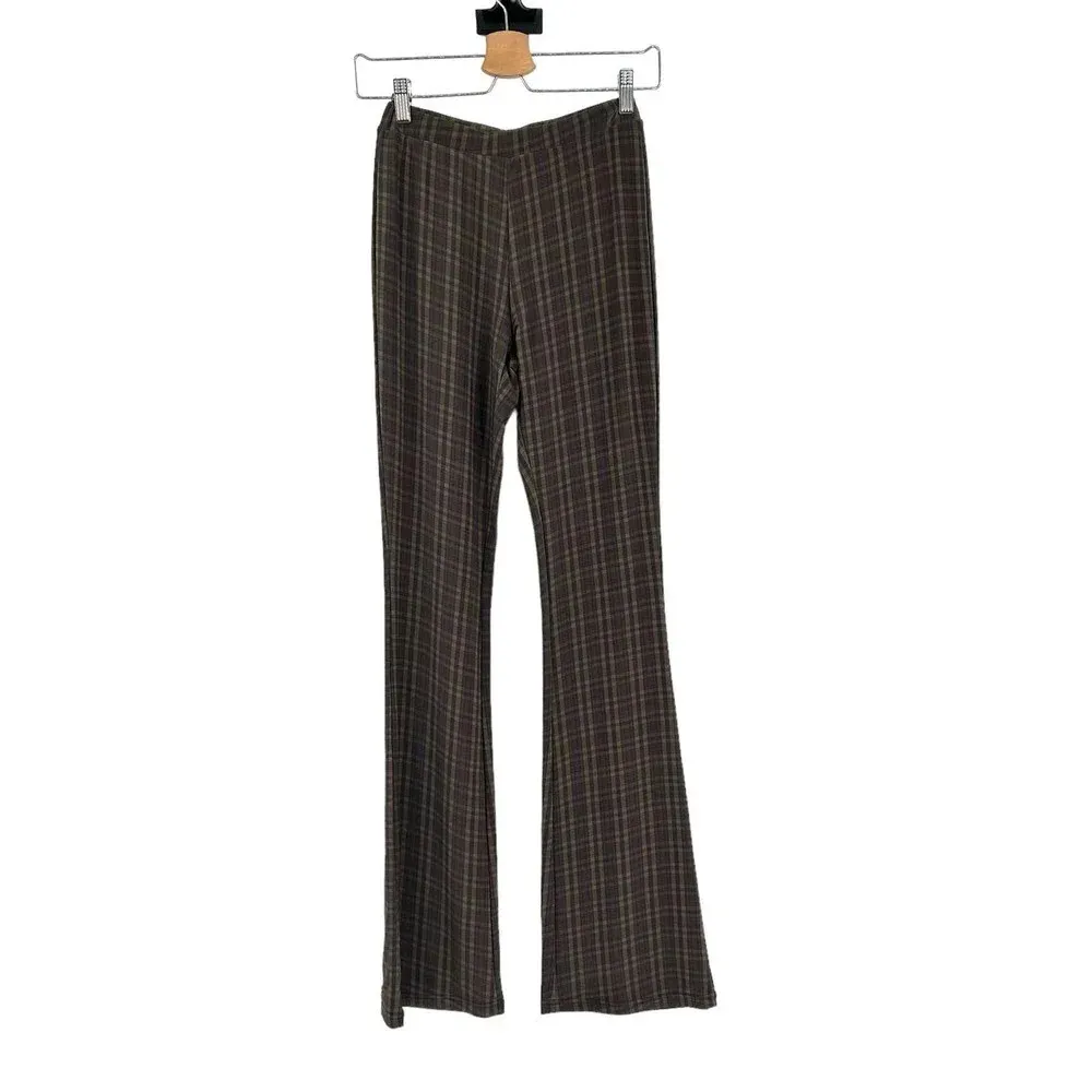 Tiger‎ Mist Brown Plaid Flared Pull-On Bell Bottom Pants Size XS - Image 2
