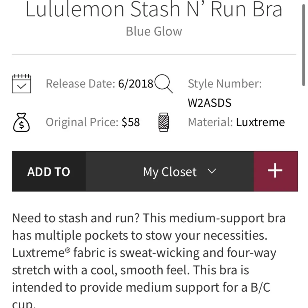 Lululemon Blue Glow Stash N’ Run Bra Sz 10 - Image 6