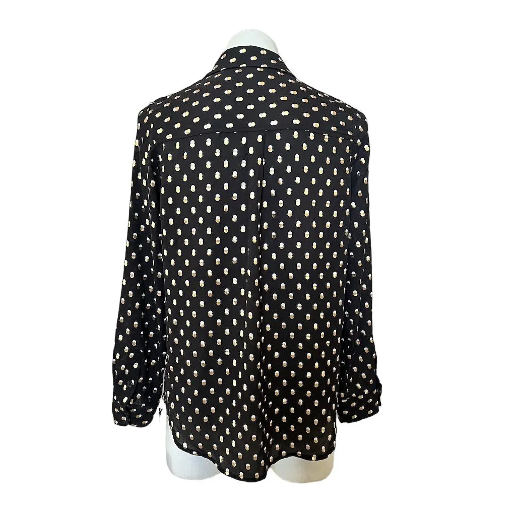 Who What Wear Women's Black/Gold Polka Dot Button Down Blouse Size M - Image 7