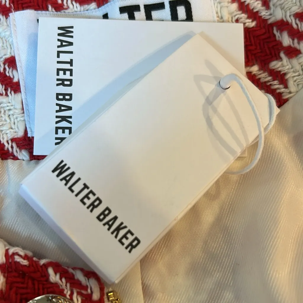 NWT Walter Baker Red and White Brittany Picnic Tweed Jacket Front Zip XS - Image 11