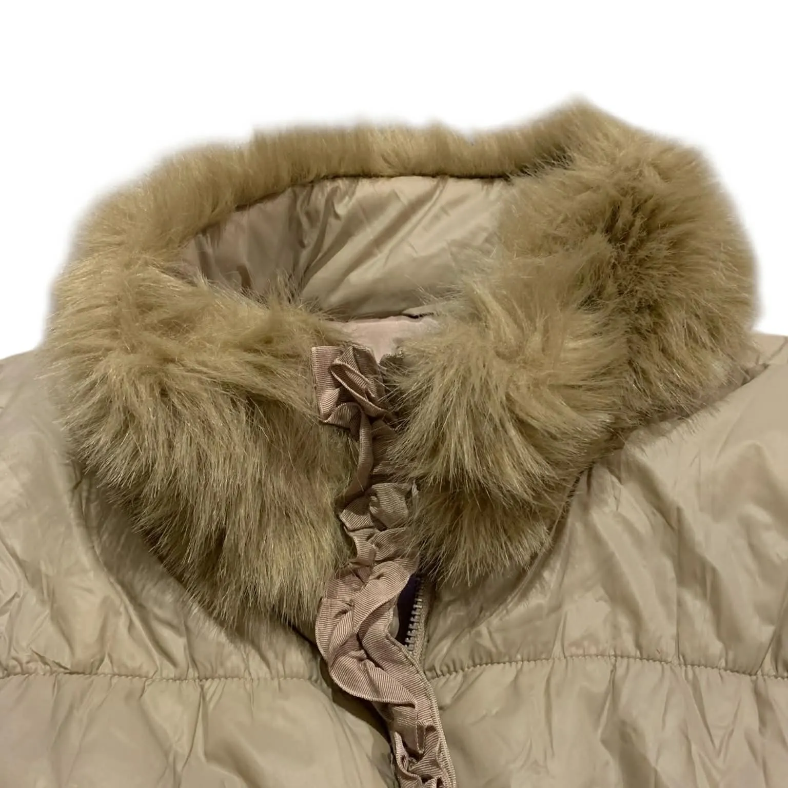 ​New York &Company Tan Peplum Puffer Vest Ruffle Trim Coquette Glam Grandmacore Brown Size XL - Image 3